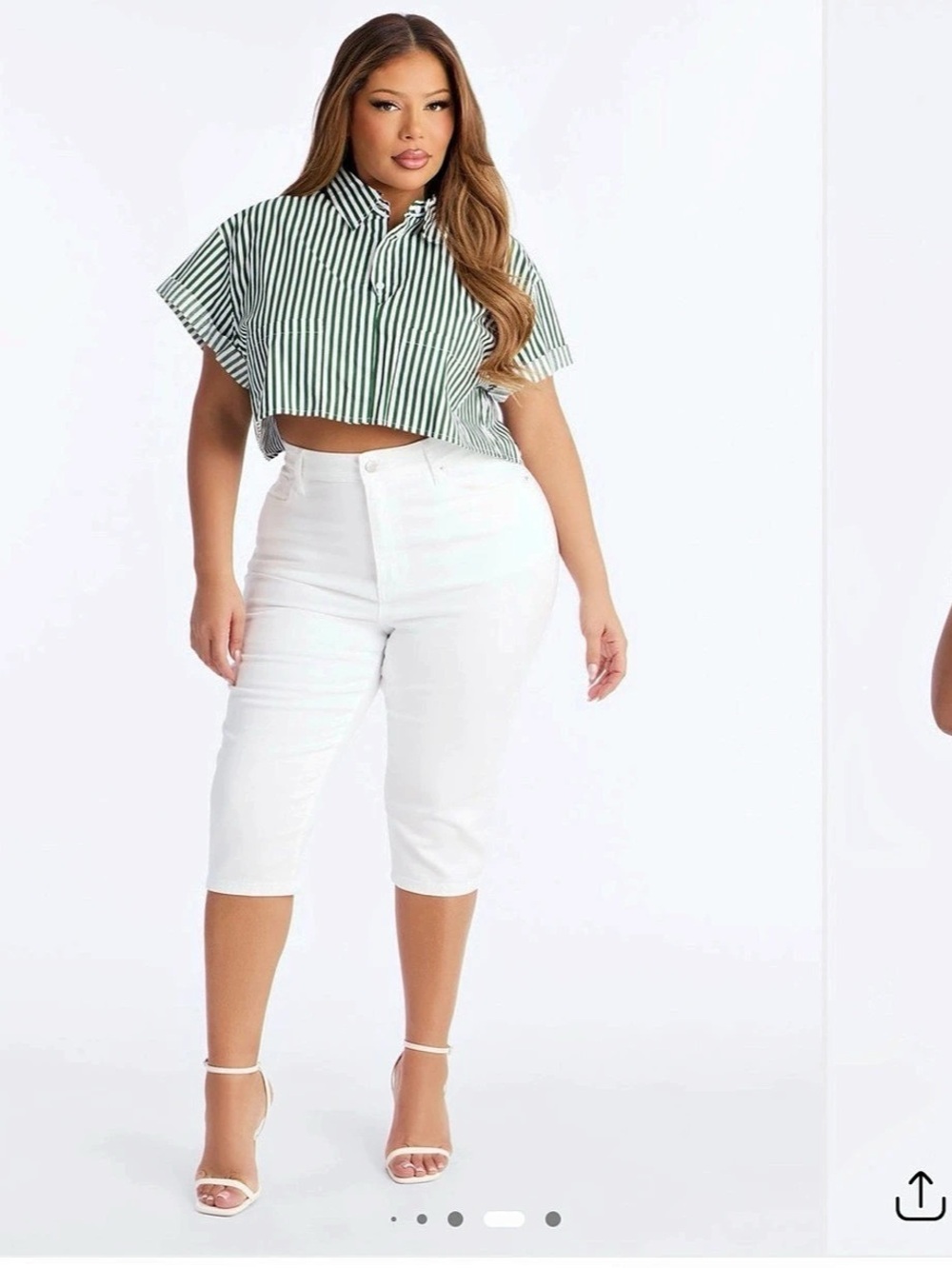 Fashion Nova Beachside Babe Striped Shirt Green & White